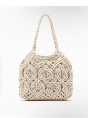 Zara NWT Handwoven Cream Macramé Shoulder Bag